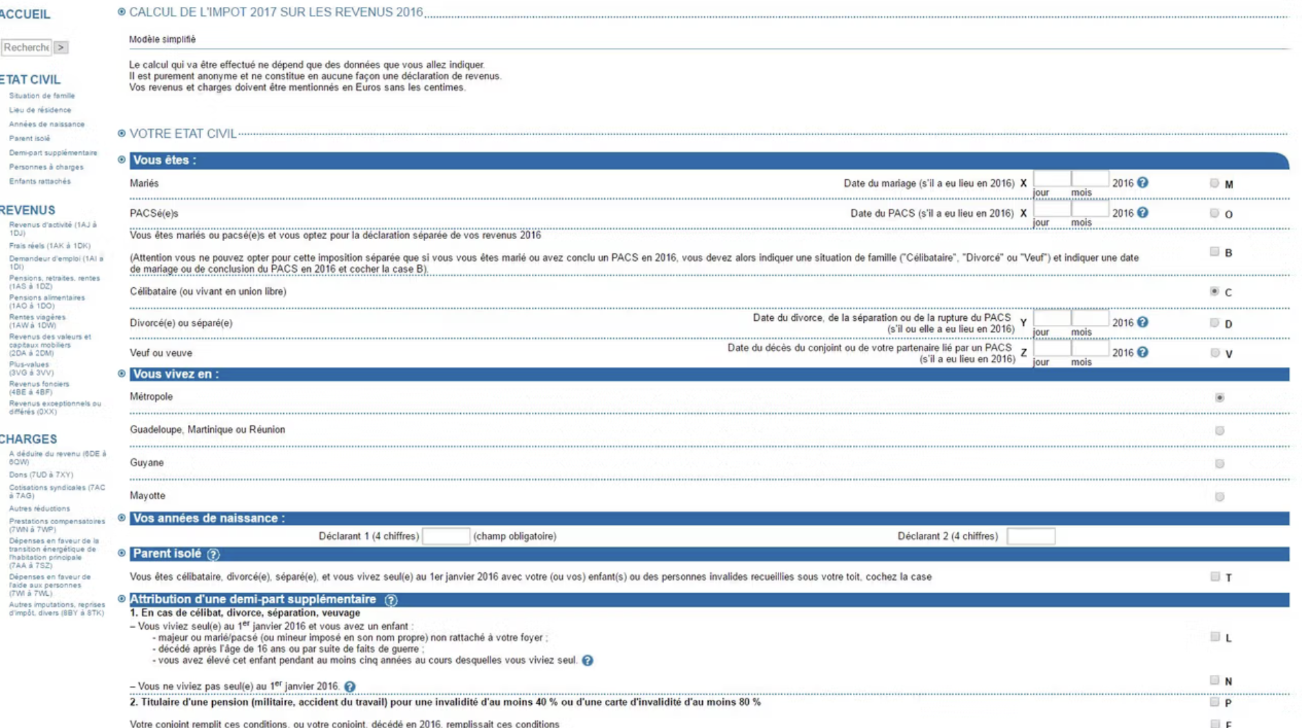 Simulateur d'impôt sur le revenu